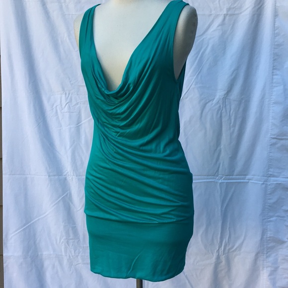 Fitted Deep Scoop Front + Back Teal Dress - Picture 1 of 2